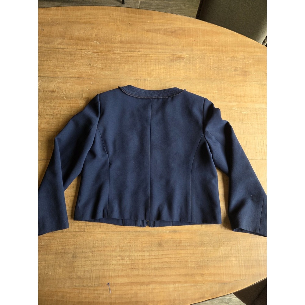 J Crew Womens 14‎ Navy Suiting Blazer Lined Round Neck Pockets Zipper Front - Picture 3 of 5